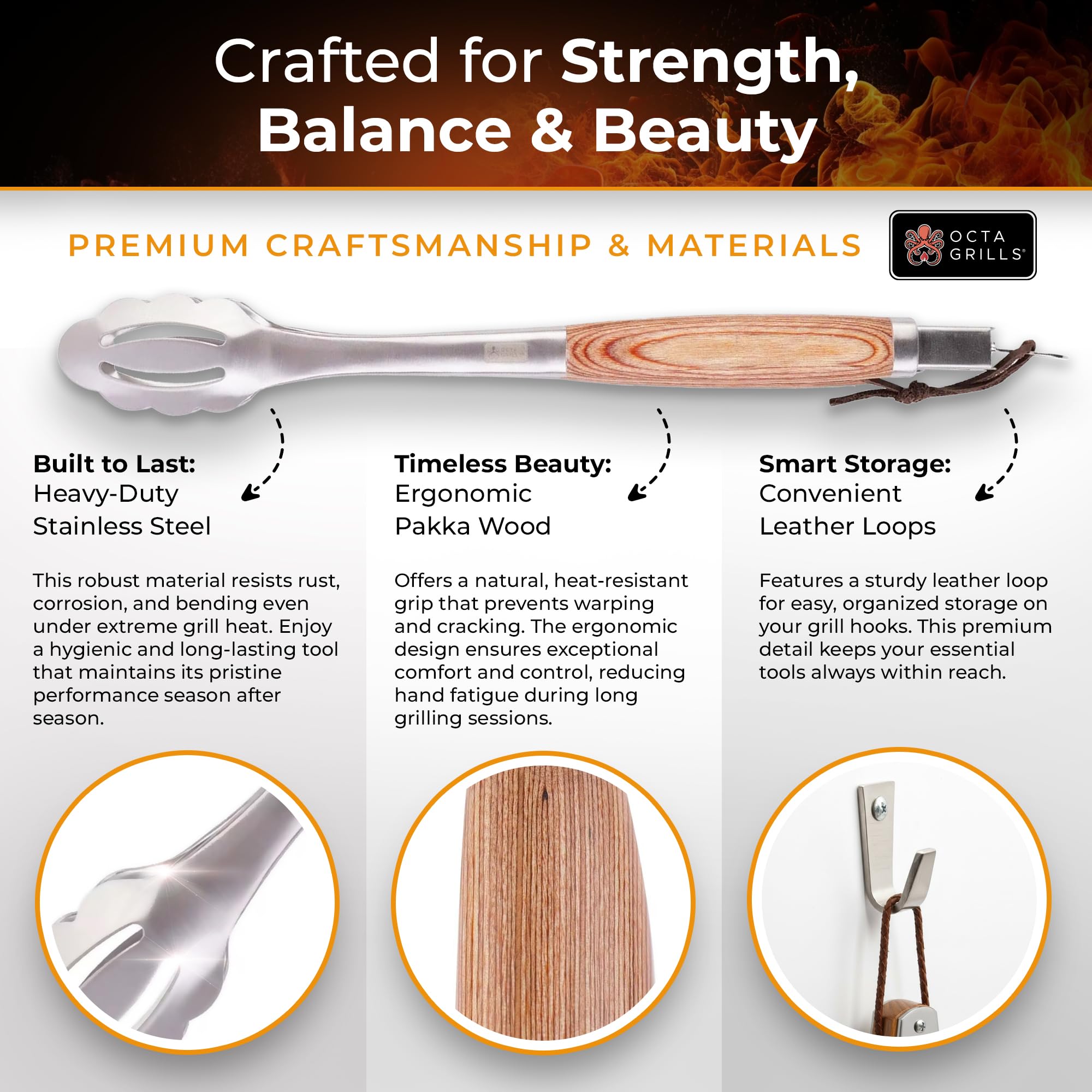 OctaGrills meat fork for steady lifting and carving of grilled cuts.