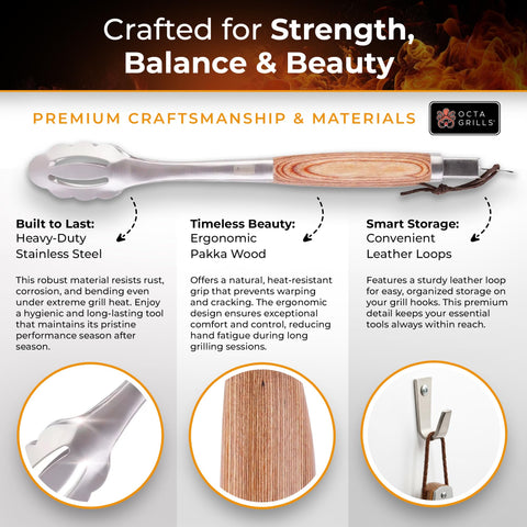 OctaGrills meat fork for steady lifting and carving of grilled cuts.