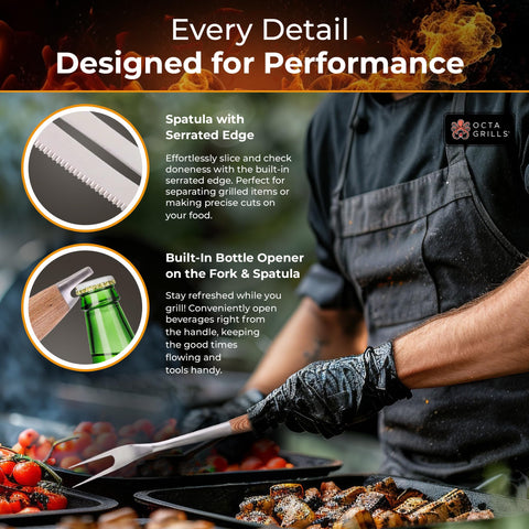 OctaGrills pakkawood handles elevate grip comfort and control.