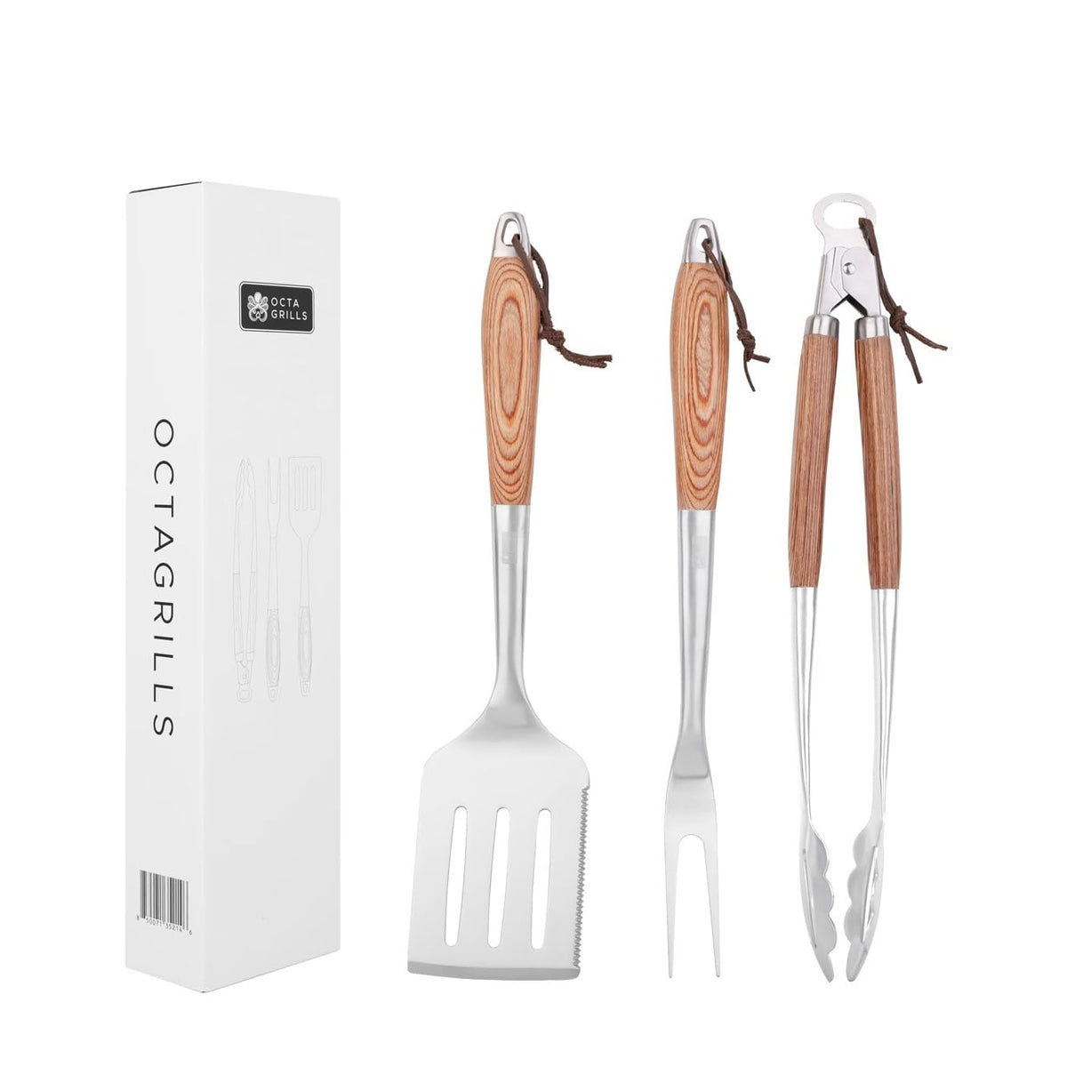 OctaGrills wide spatula with 10 cm blade for precise flipping of steaks and burgers.