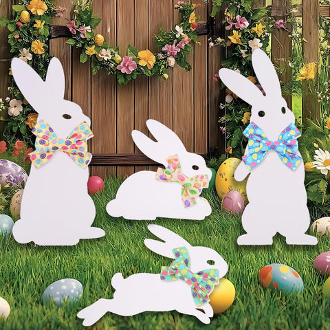 Octisys Easter bunny yard signs 4pc with vibrant bows for curb appeal.
