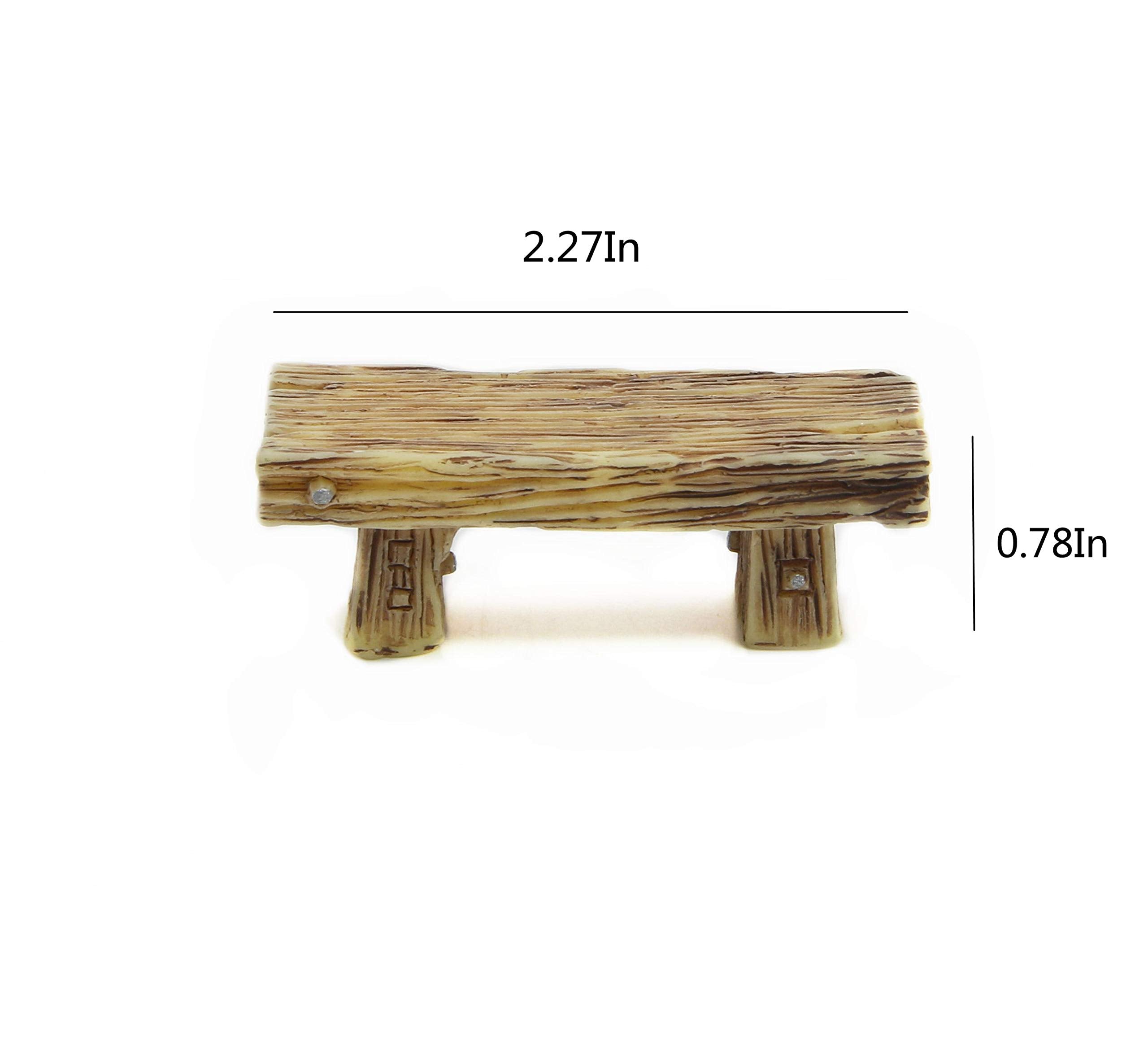 ODDIER fairy garden bench close-up reveals vivid resin finish for dollhouses.