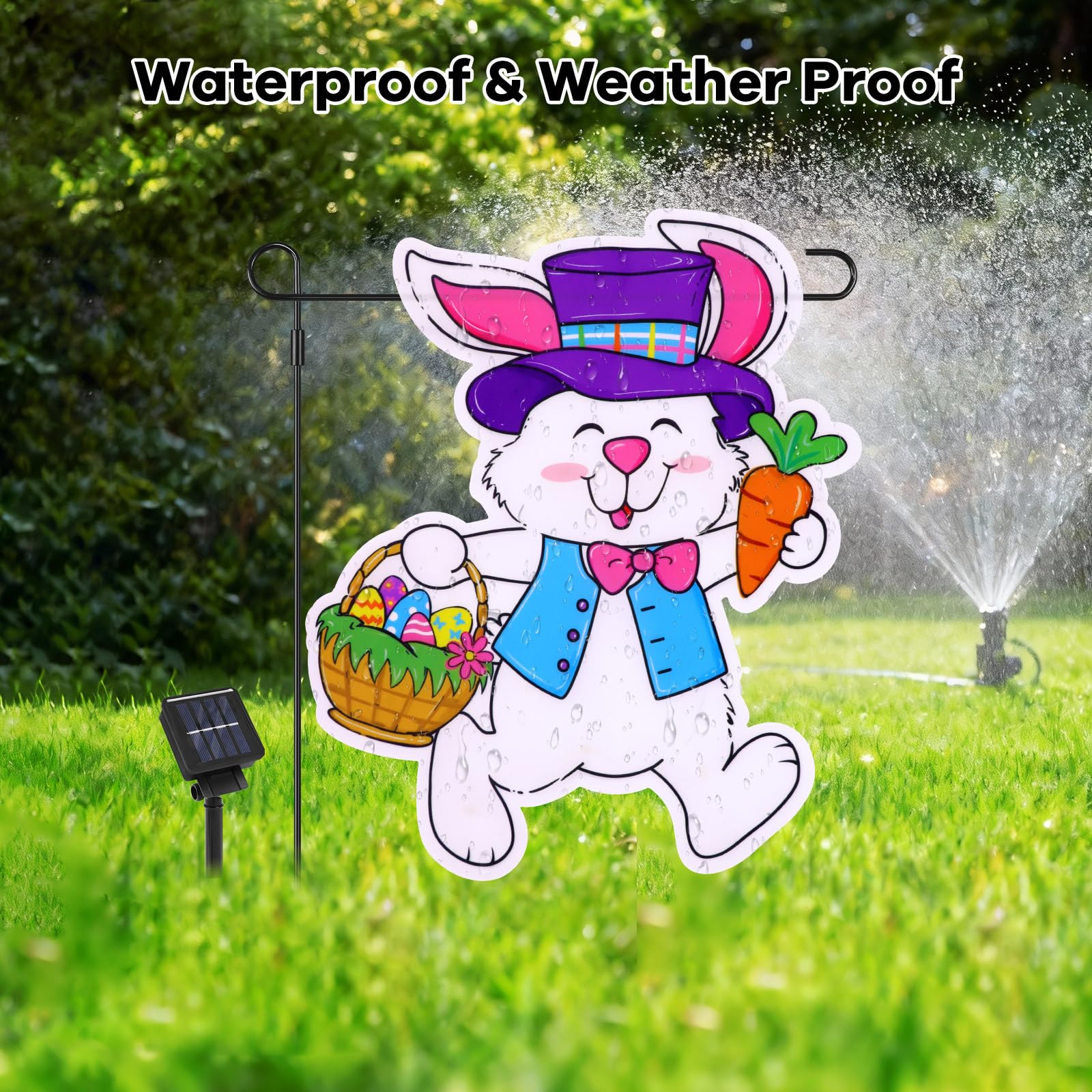 Odewhine 12x18 Easter flag fits standard garden flag stands.
