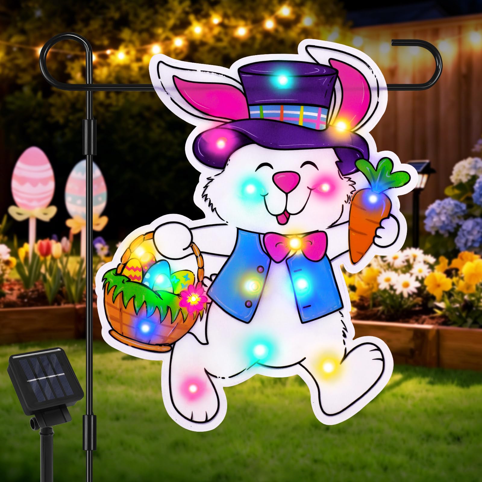 Odewhine Easter garden flag with double-sided bunny design, visible from both sides.