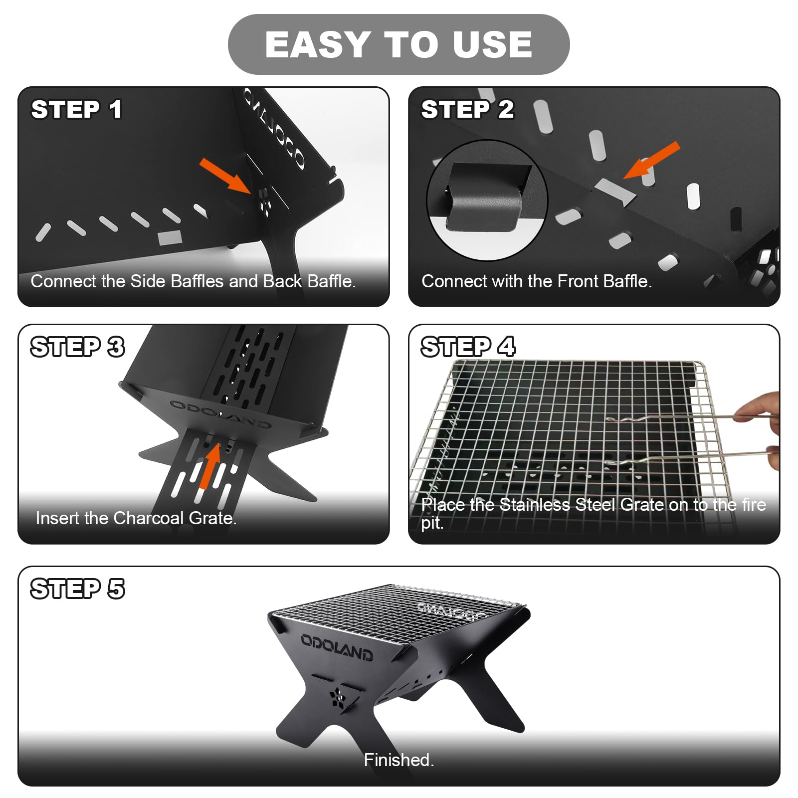 Odoland 304 stainless steel grill for durable even heating.