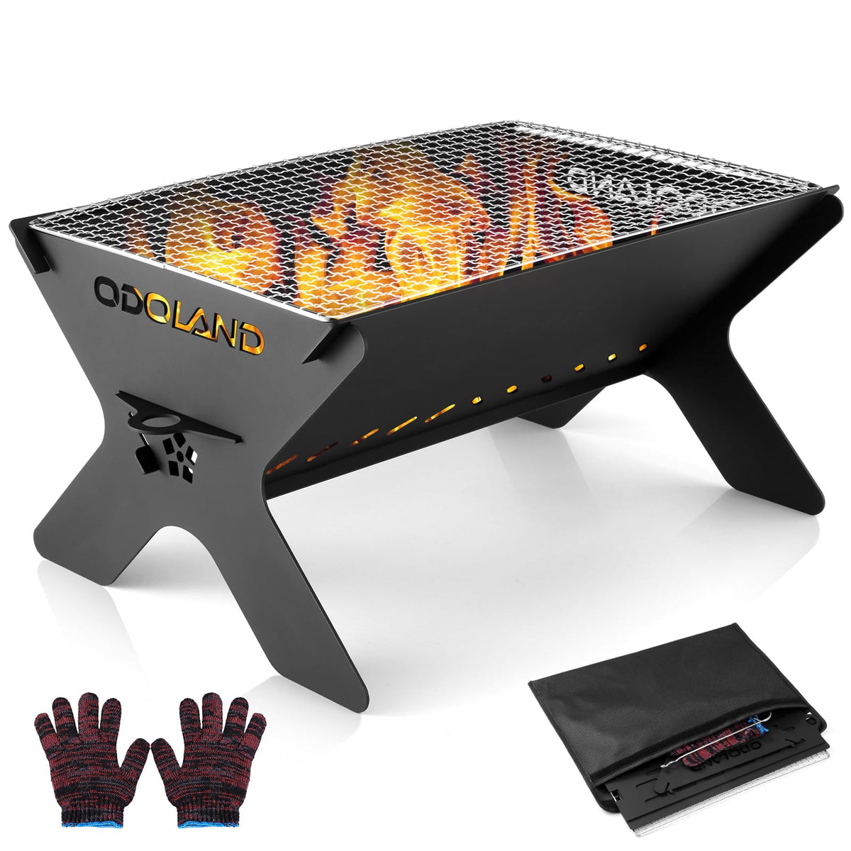 Odoland camping campfire grill compact design for easy transport.