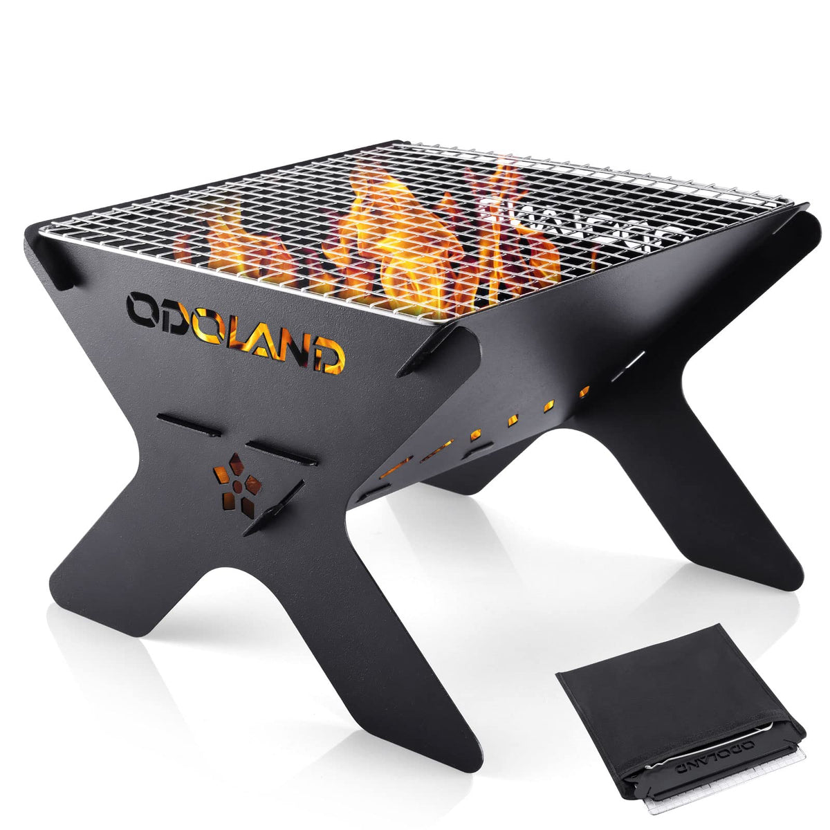 Odoland camping campfire grill compact for easy transport and quick setup.