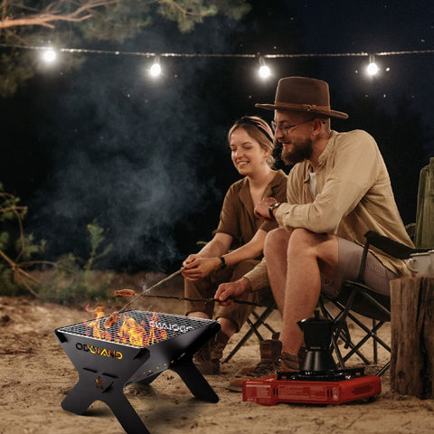 Odoland easy assembly fire pit design speeds setup before cooking.