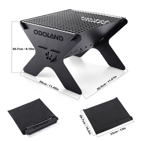 Odoland sturdy iron firepit with carry bag perfect for backyard gatherings.