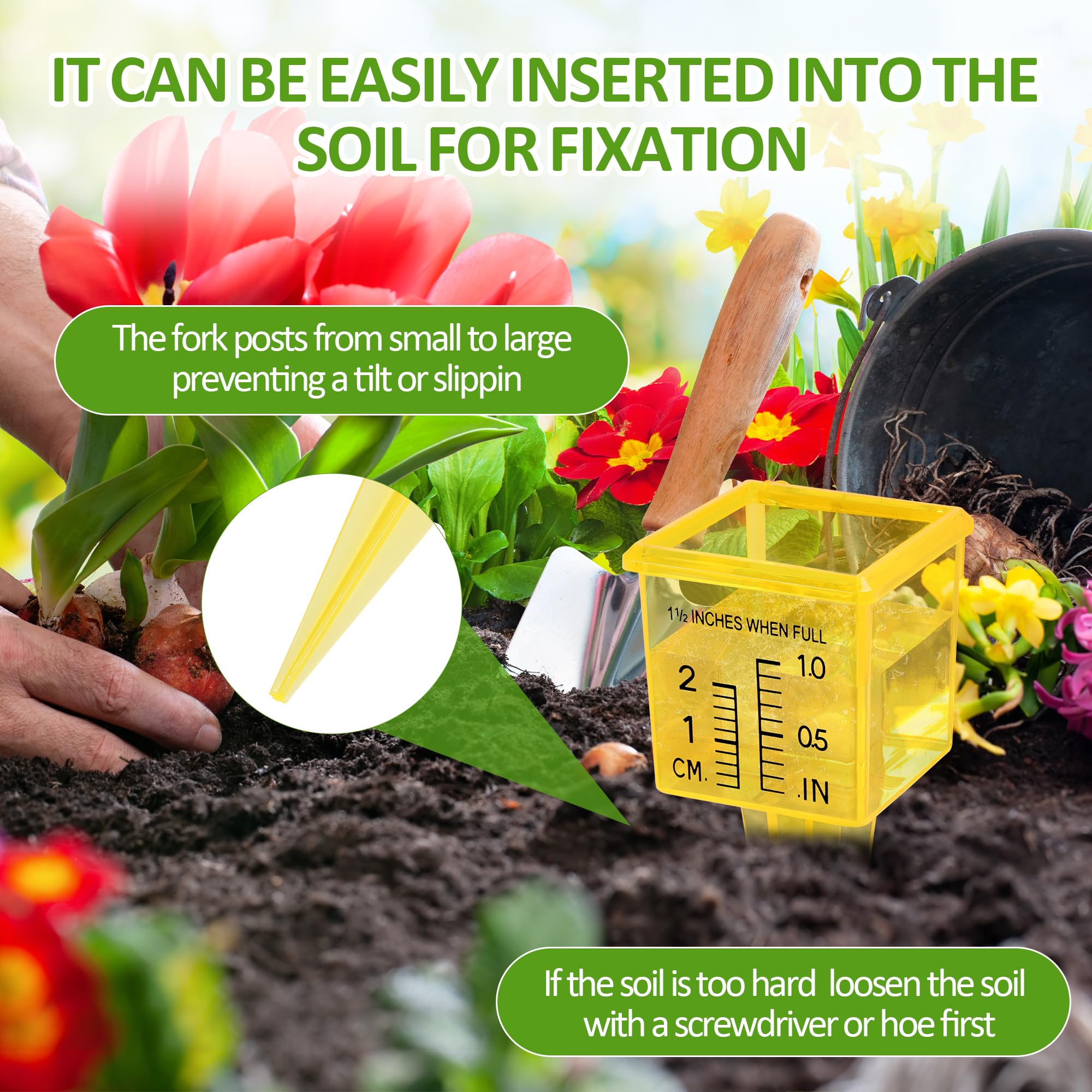 ODOME rain gauge installs easily into soil with a stable base.