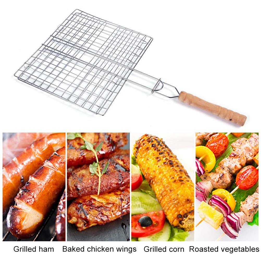 Odowalker Barbeque Grill Basket with long handle for easy flipping and safer outdoor grilling.