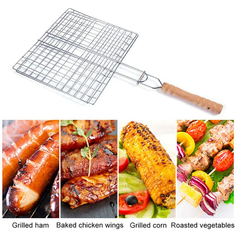 Odowalker Barbeque Grill Basket with long handle for easy flipping and safer outdoor grilling.