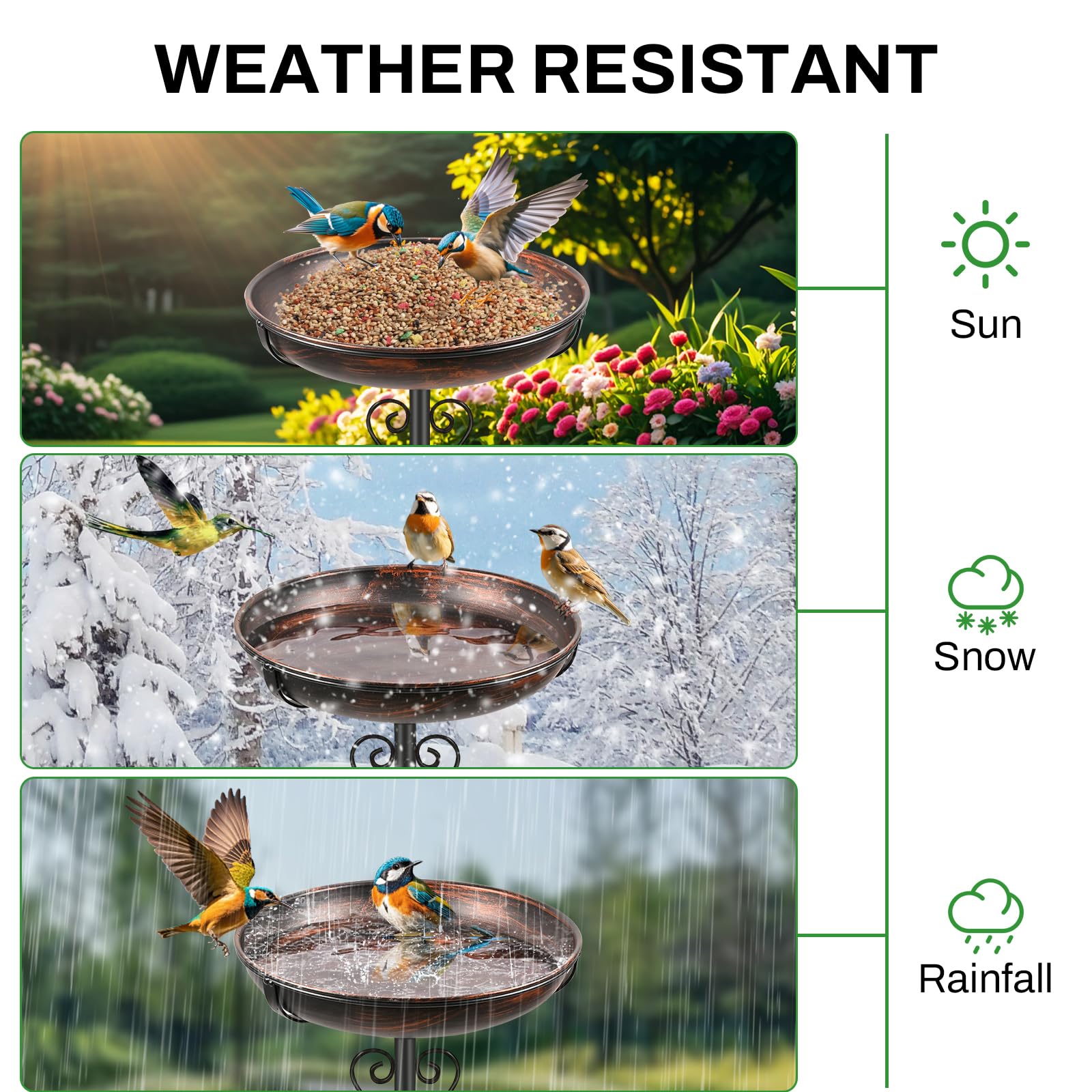 ODSNANIE bird bath stake stand enables easy placement across lawns and patios.