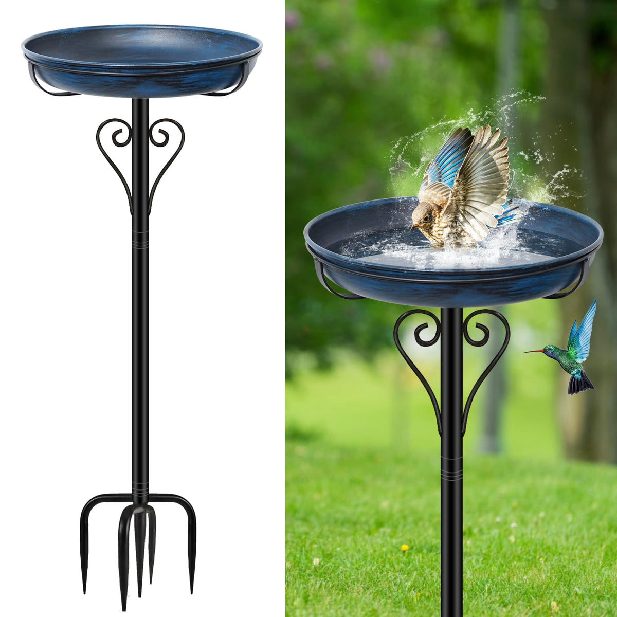 ODSNANIE metal bird bath outdoors offers stable, weather-ready garden decor.
