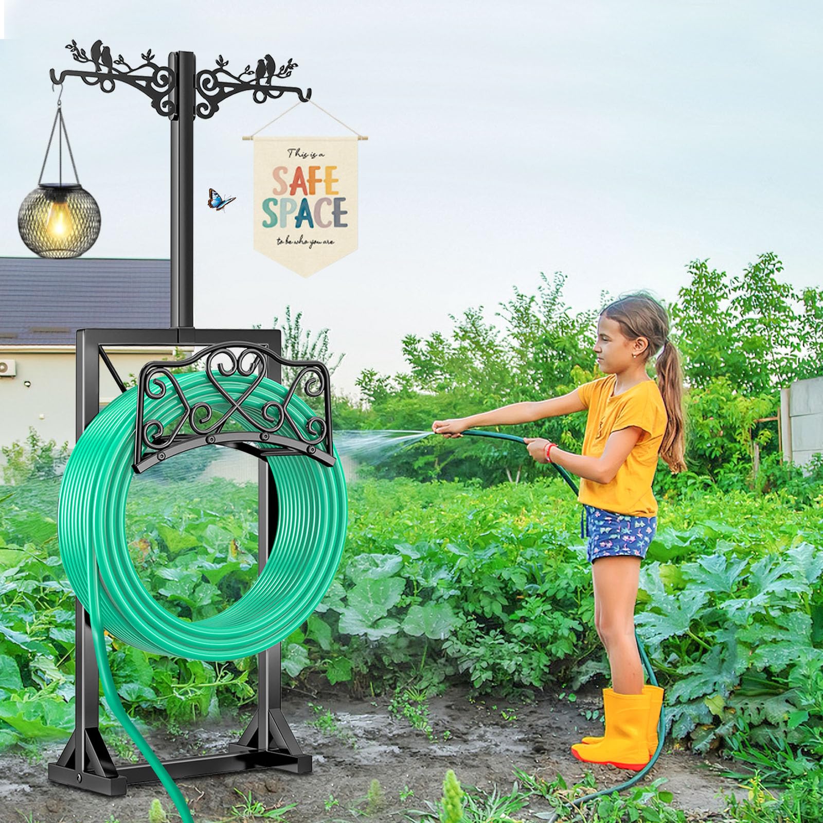 ODSNANIE line bird hooks add garden charm while organizing hoses.