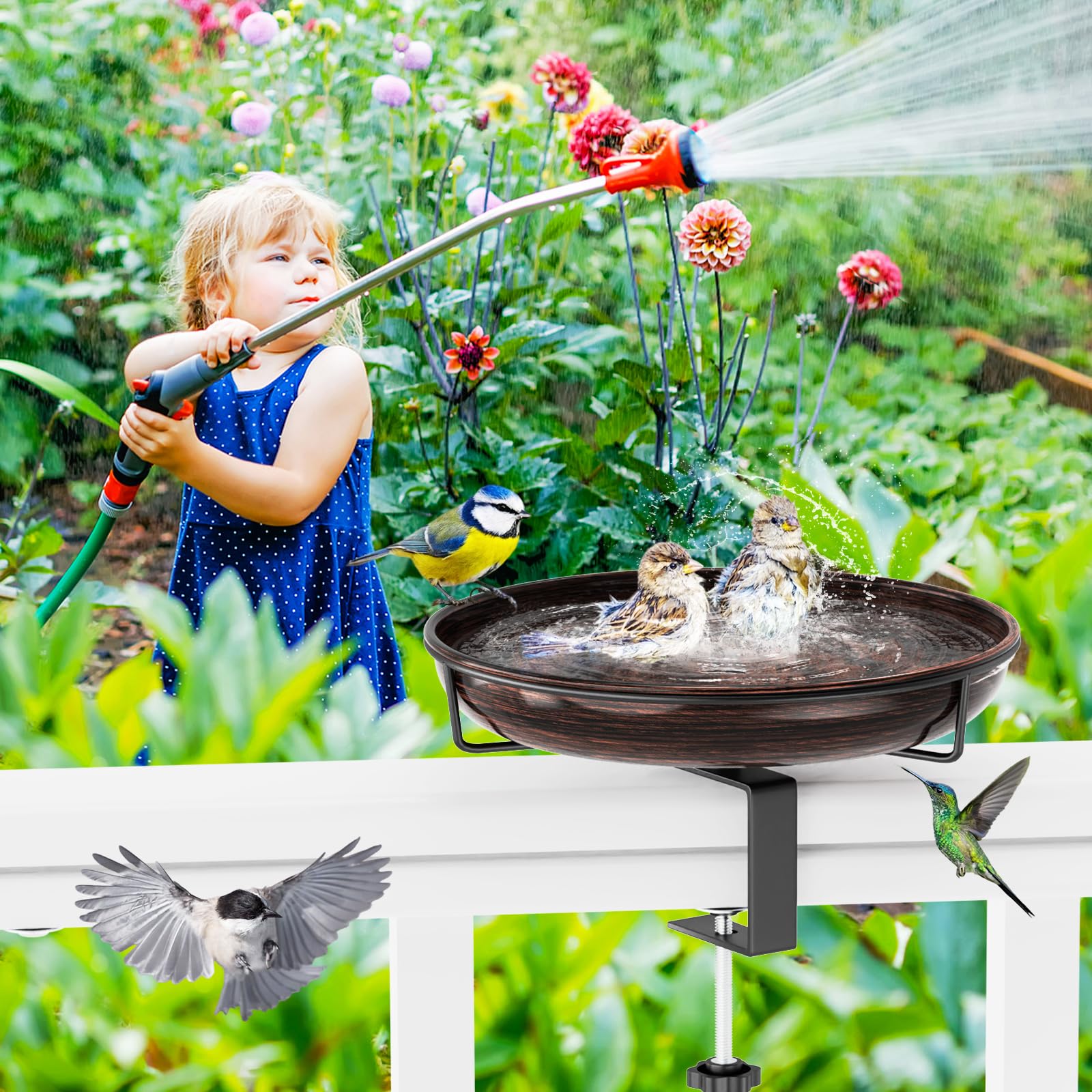 ODSNANIE rust-proof rail clamp securing the bird bath