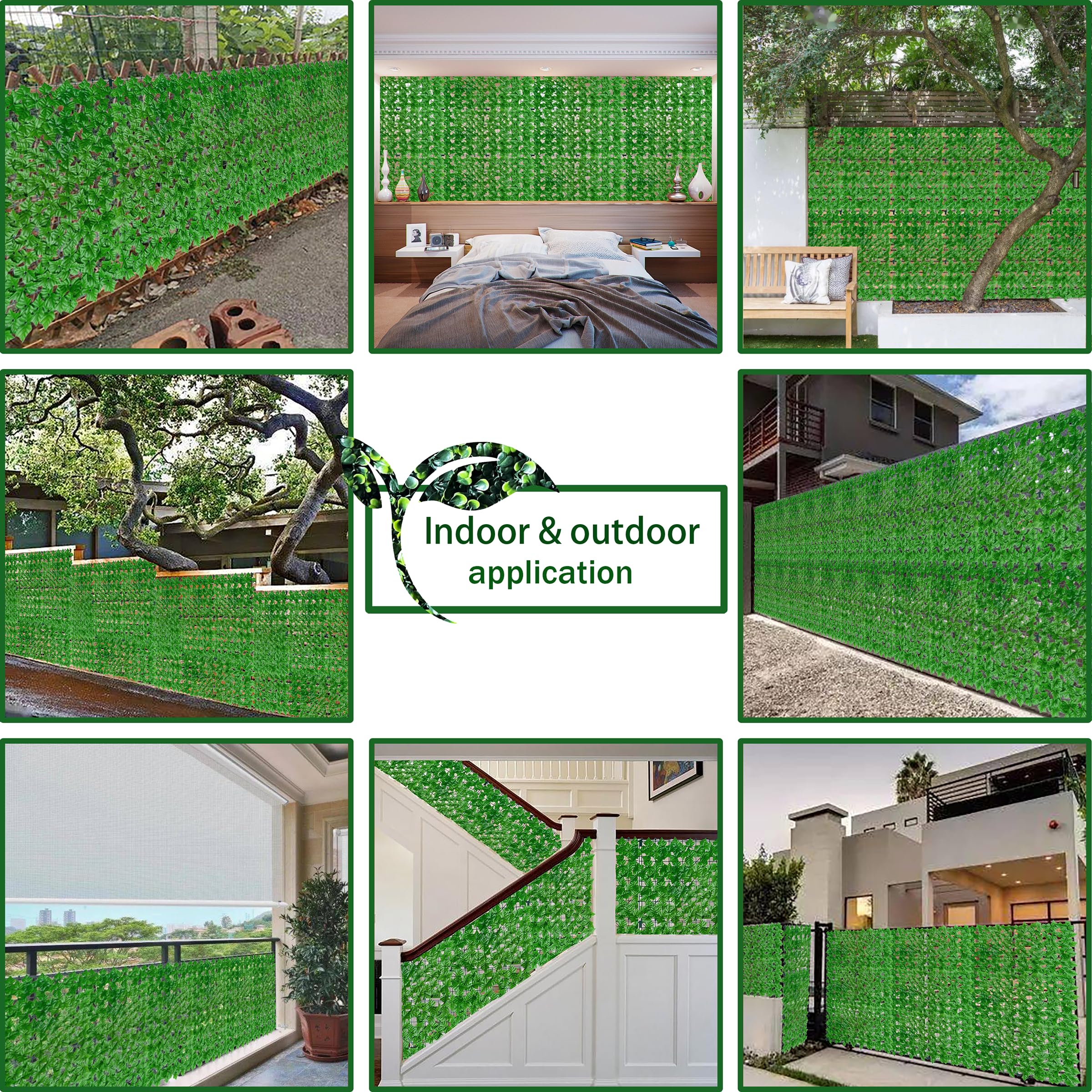 ODTORY artificial ivy fence panel close-up shows vivid leaves and natural texture.
