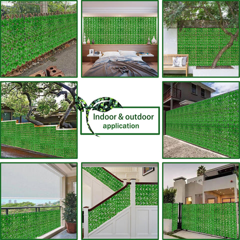ODTORY artificial ivy fence panel close-up shows vivid leaves and natural texture.