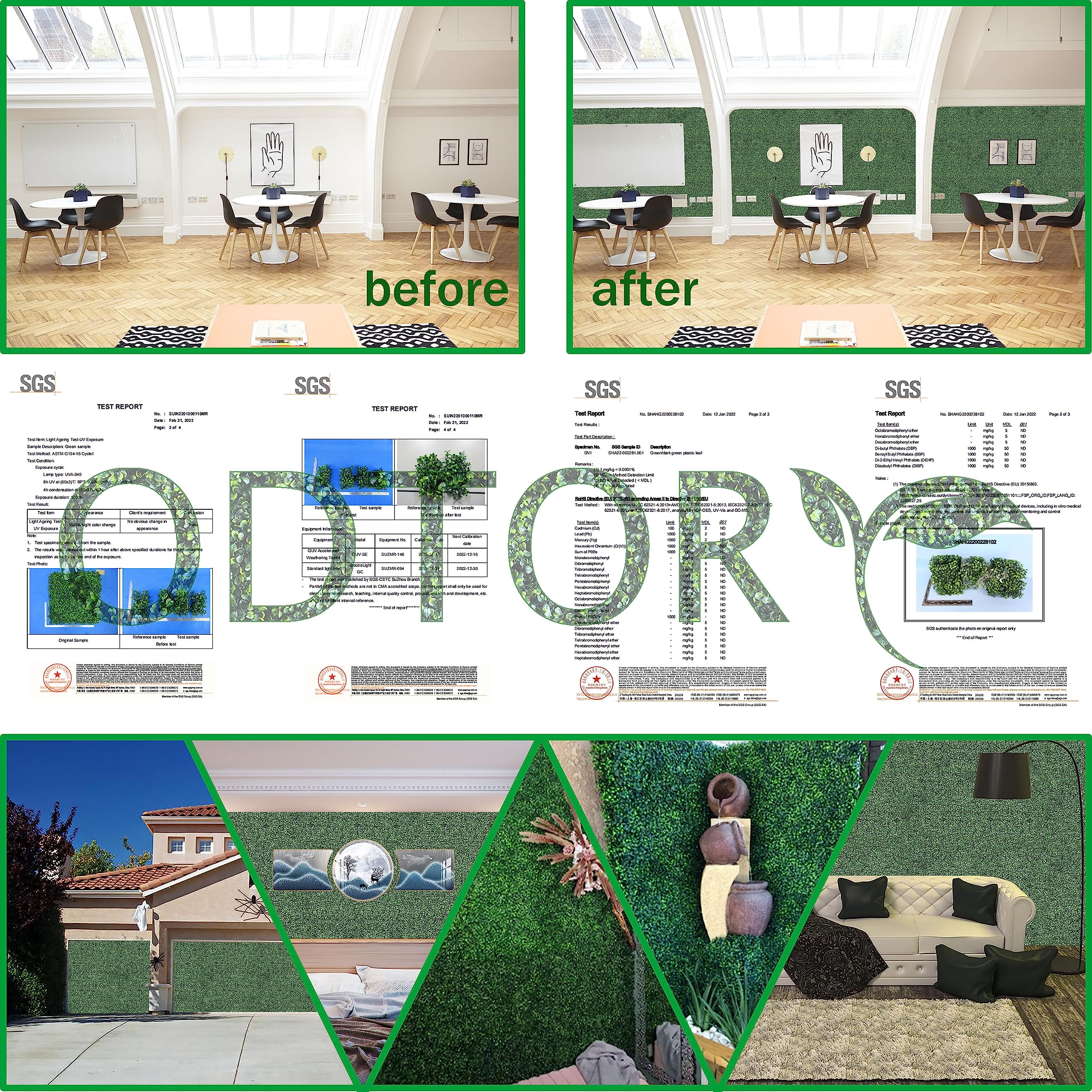 ODTORY easy-care greenery screen can be cut to size for custom layouts.
