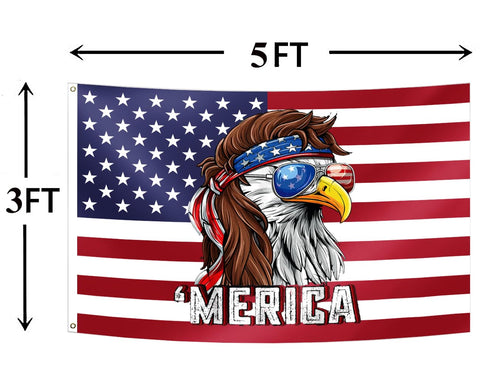 OEIDABXU Eagle Mullet Merica flag back view shows reversed text for double-sided visibility