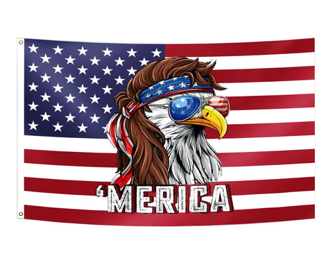 OEIDABXU Eagle Mullet Merica flag front view with vibrant colors for outdoor display