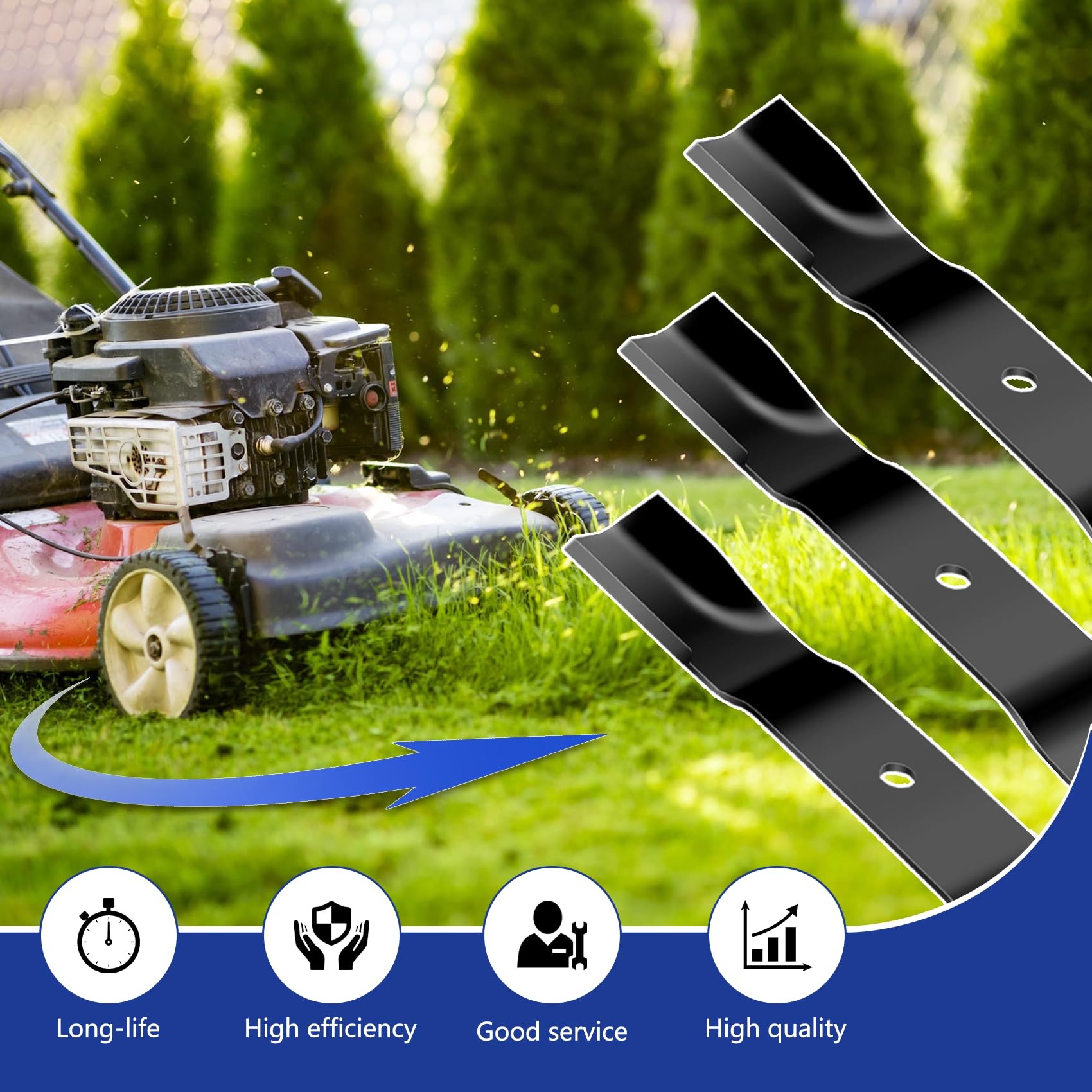 Powder-coated blade surface for safety and longer life.