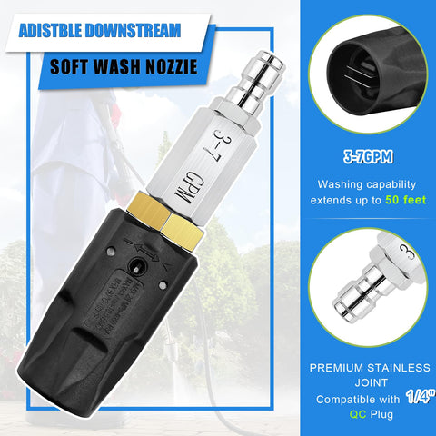 OEM Upgrade compatible with 3–7 GPM soft-wash systems for downstream cleaning.