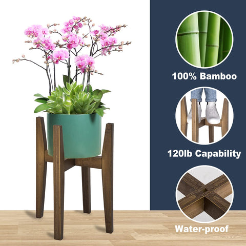 OERGKE bamboo plant stand adjustable width supports 8 to 12 inch pots