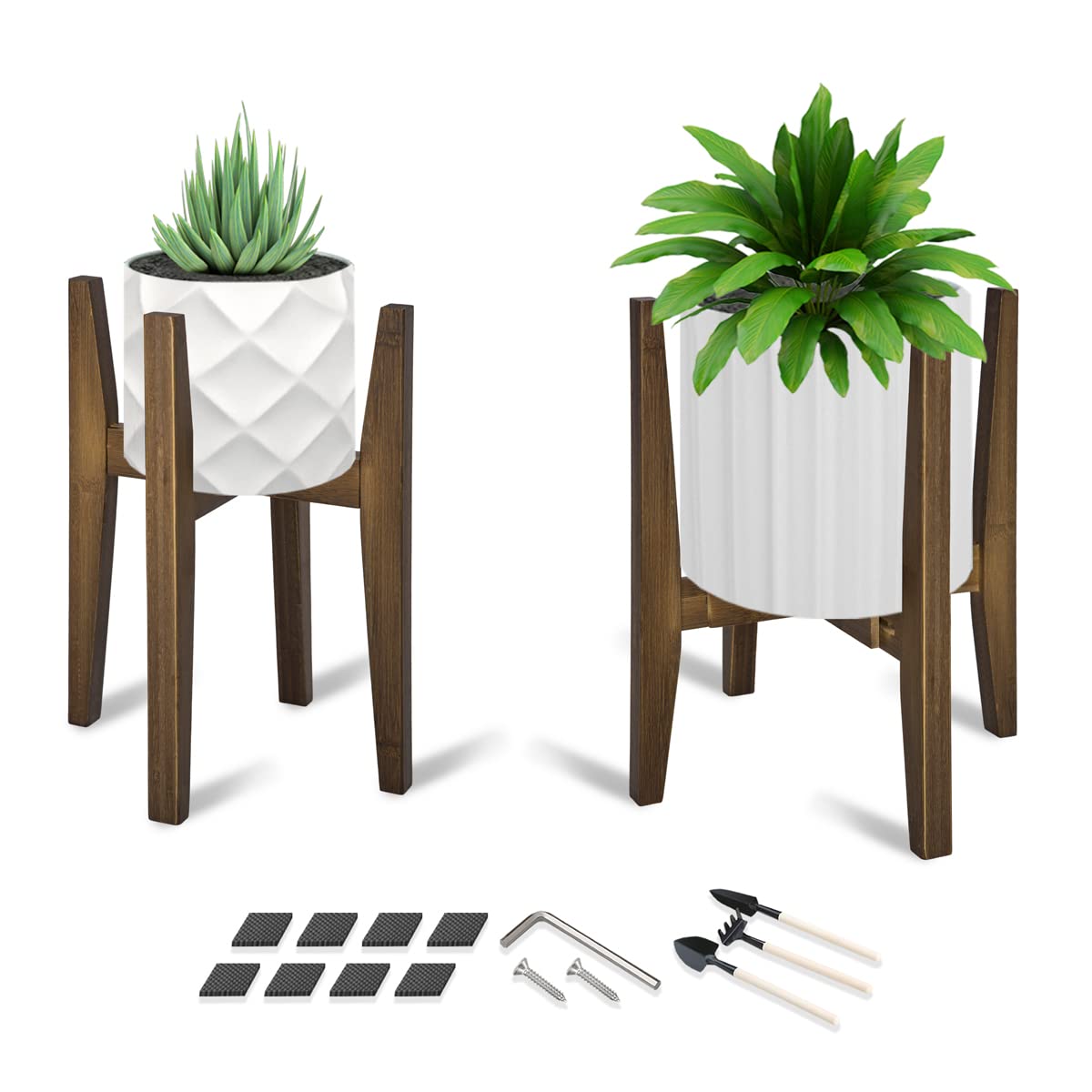 OERGKE bamboo plant stand corner display showing mid-century charm for small spaces