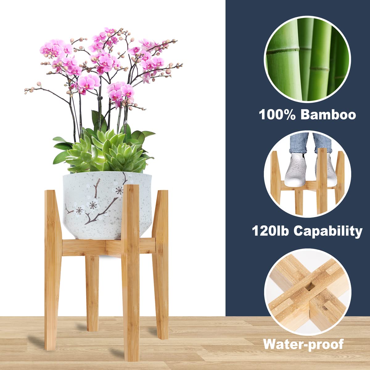 OERGKE bamboo plant stand front view highlights natural grain and style.