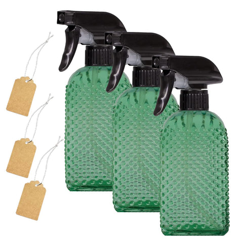 OEXEO glass spray bottle set with adjustable nozzle for mist and stream.