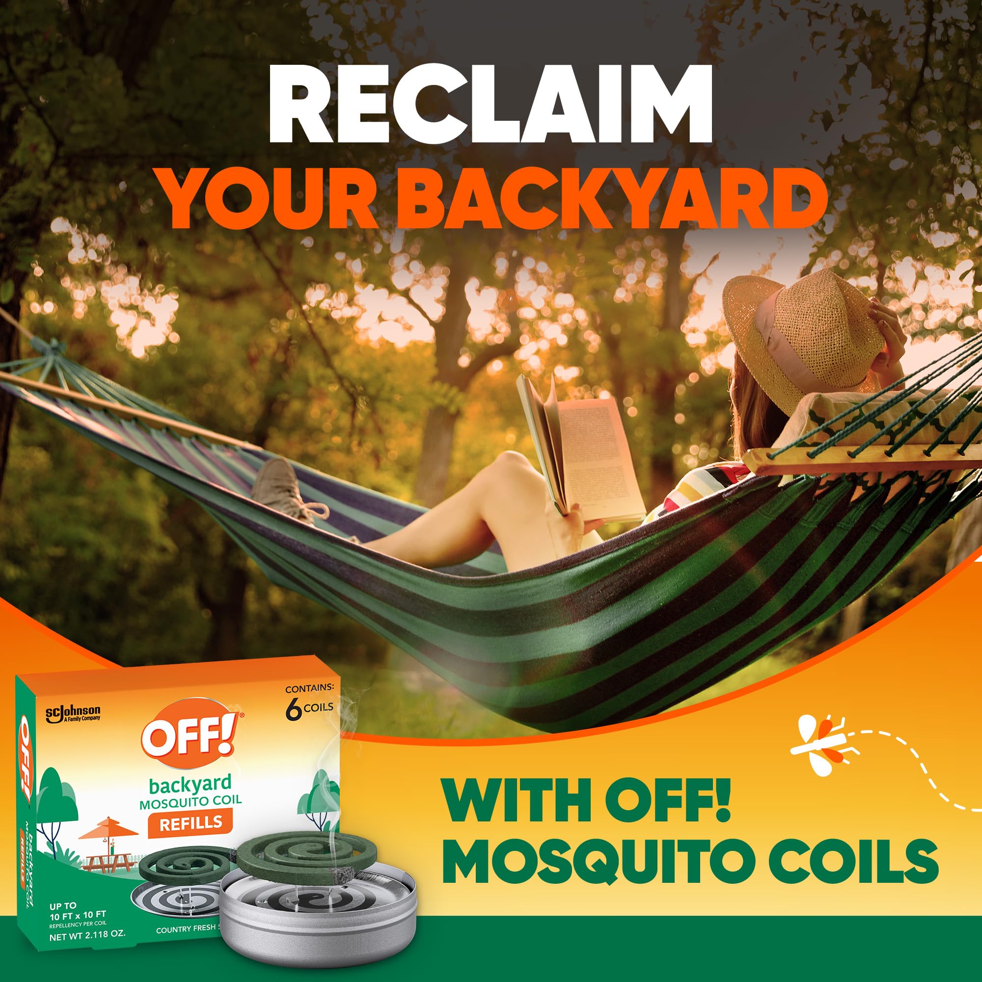 OFF! Backyard Mosquito Coil Refills two-pack display on outdoor table.