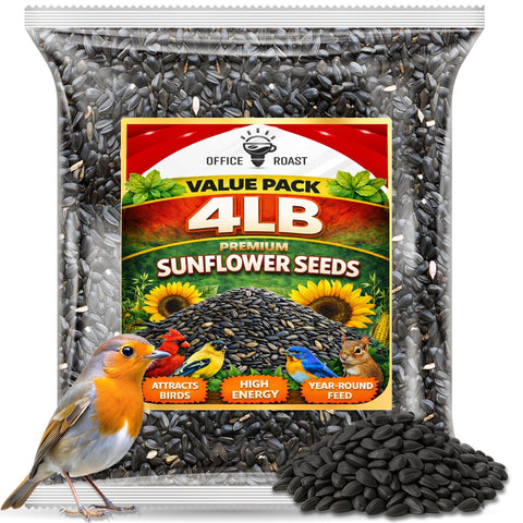 Office Roast premium black oil sunflower seeds for year-round songbird feeding.
