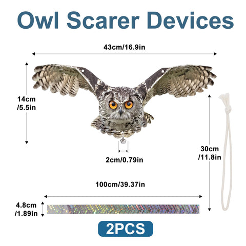 OffiCreative owl deterrent back view highlights reflective surfaces for versatility