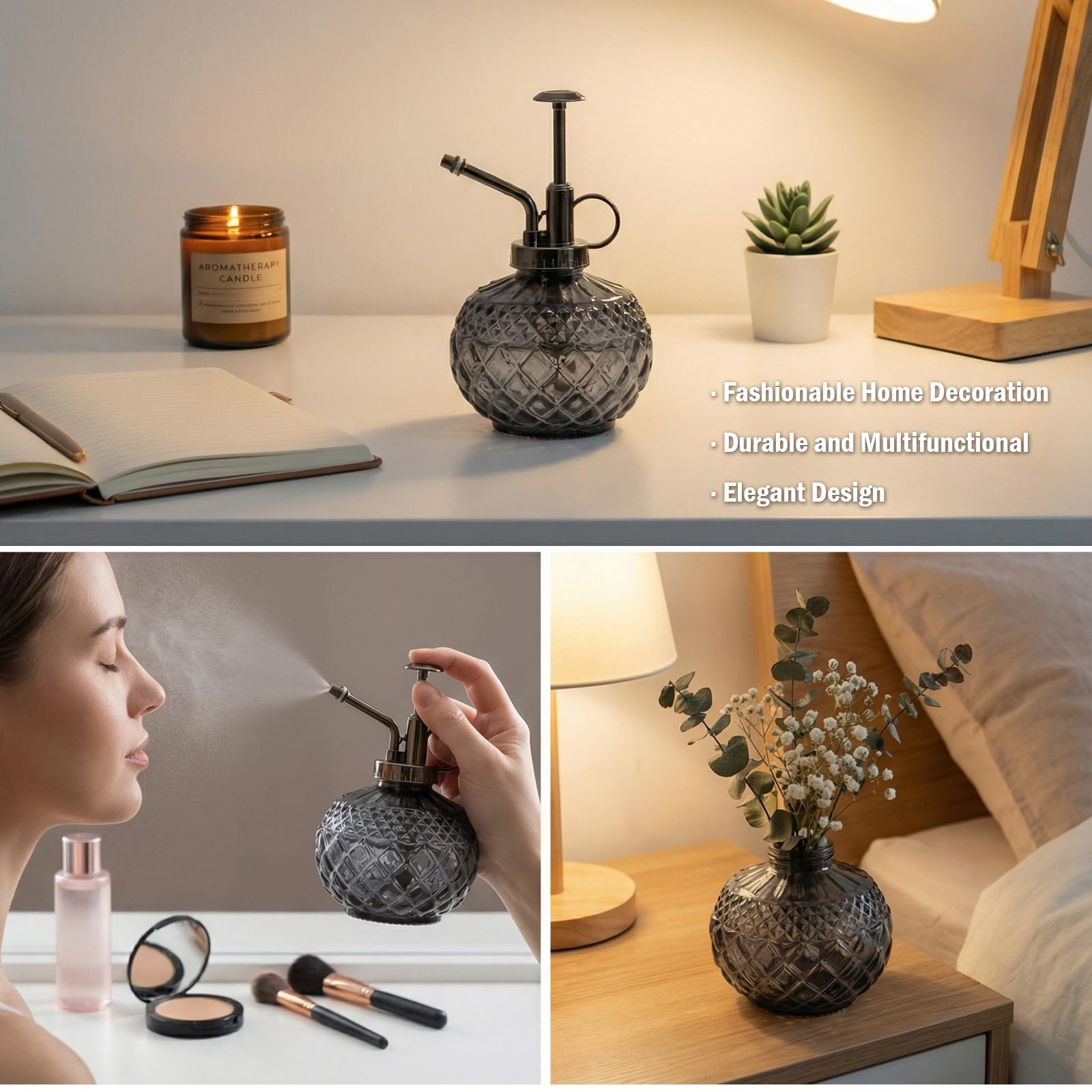 OFFIDIX gray glass mister complements modern and vintage décor.