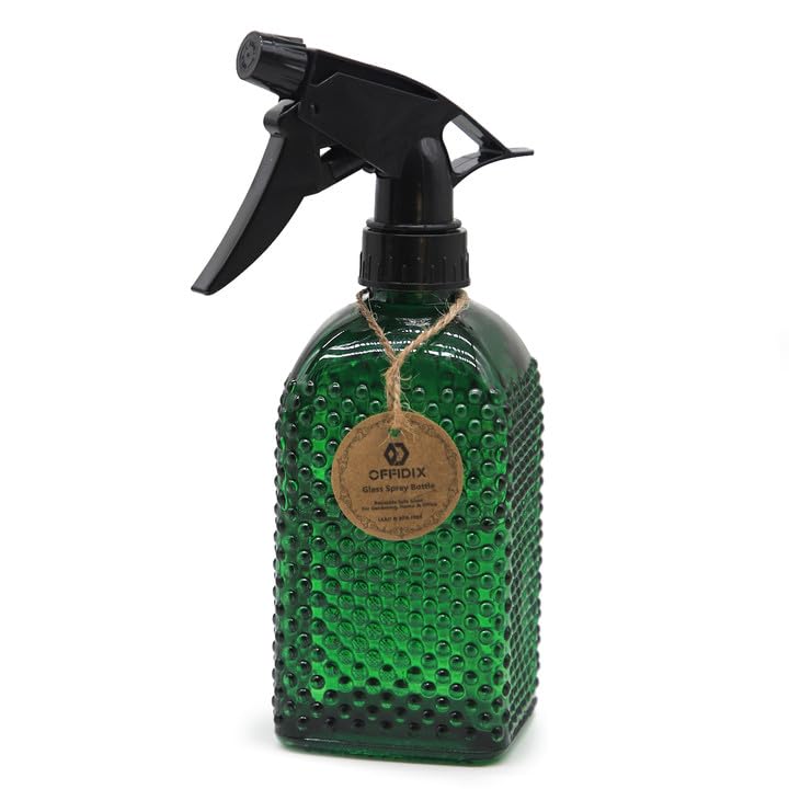 Offidix handheld glass spray bottle shows durable, reusable quality for gardening tasks
