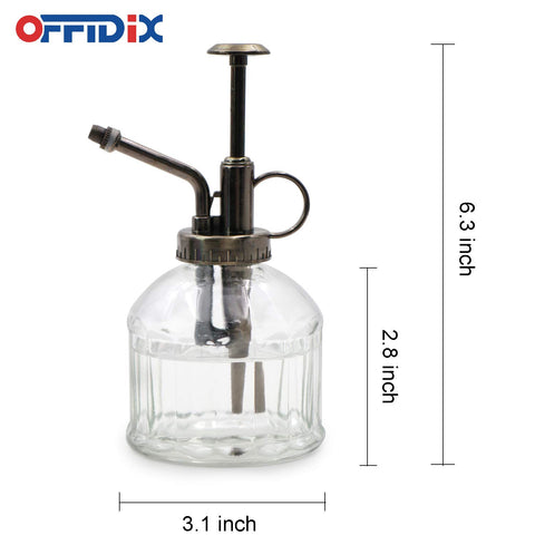 OFFIDIX plant mister with bronze top pump delivers gentle mist for delicate foliage.