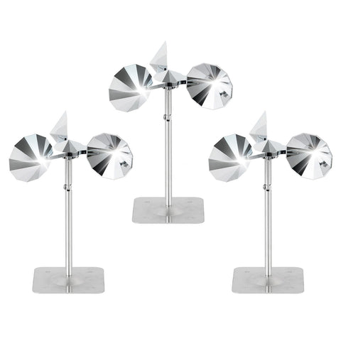 OFFO Bird Scare Device front view with double-sided blades deterring birds outdoors