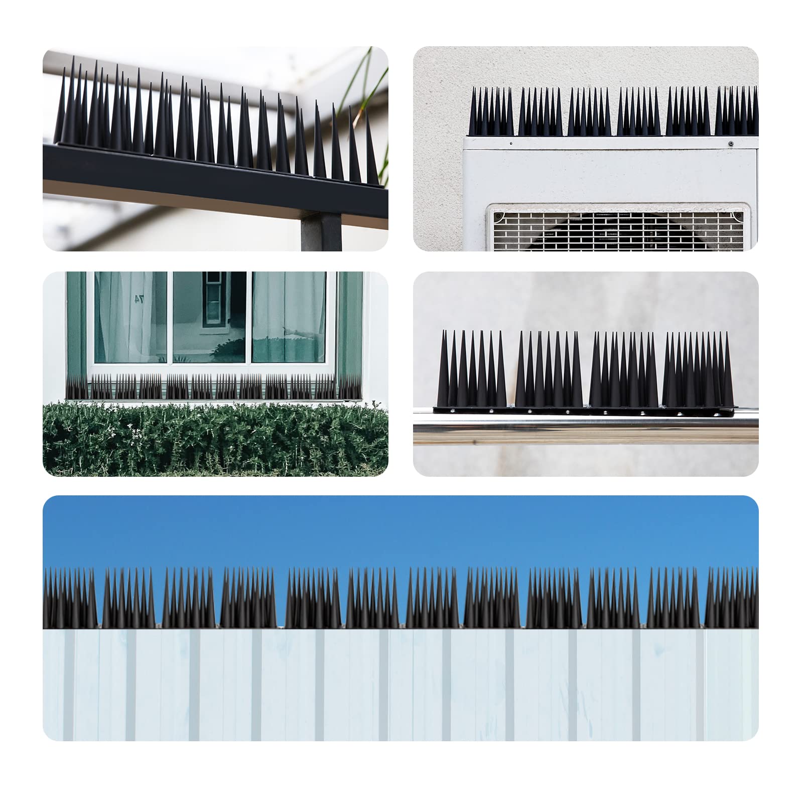 OFFO Bird Spikes installation on balcony ledge deters roosting.
