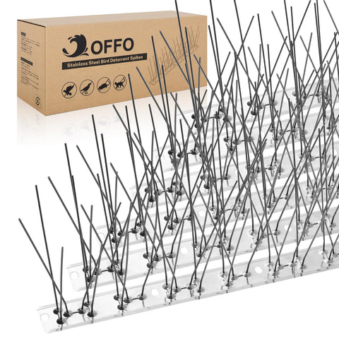 OFFO Bird Spikes on roof edge deter pigeons with durable stainless steel.