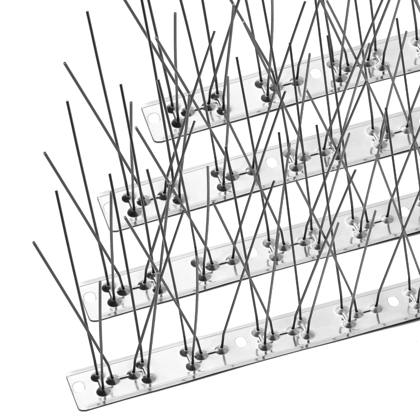 OFFO Bird Spikes close-up reveals polished stainless steel needles deterring birds.