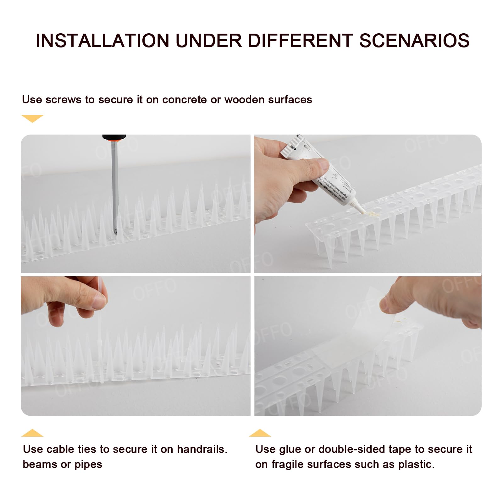 OFFO Bird Spikes withstand -15°C to 80°C for year‑round use.