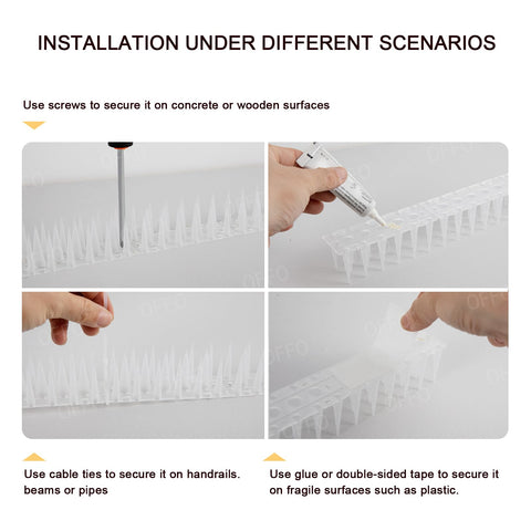 OFFO Bird Spikes withstand -15°C to 80°C for year‑round use.