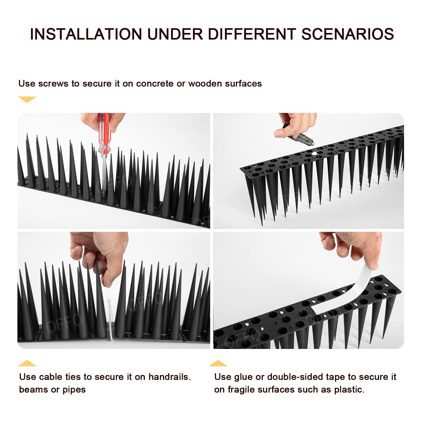 OFFO Bird Spikes weather-ready range withstands diverse conditions.