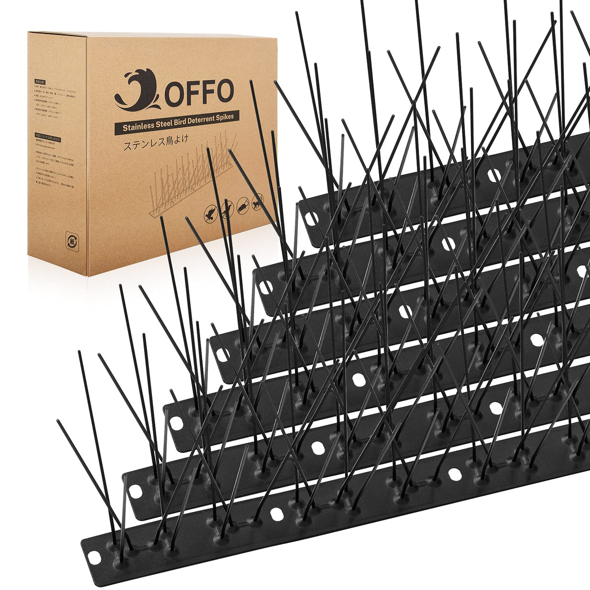 OFFO Black Bird Spikes cover 24 feet to deter pigeons efficiently.