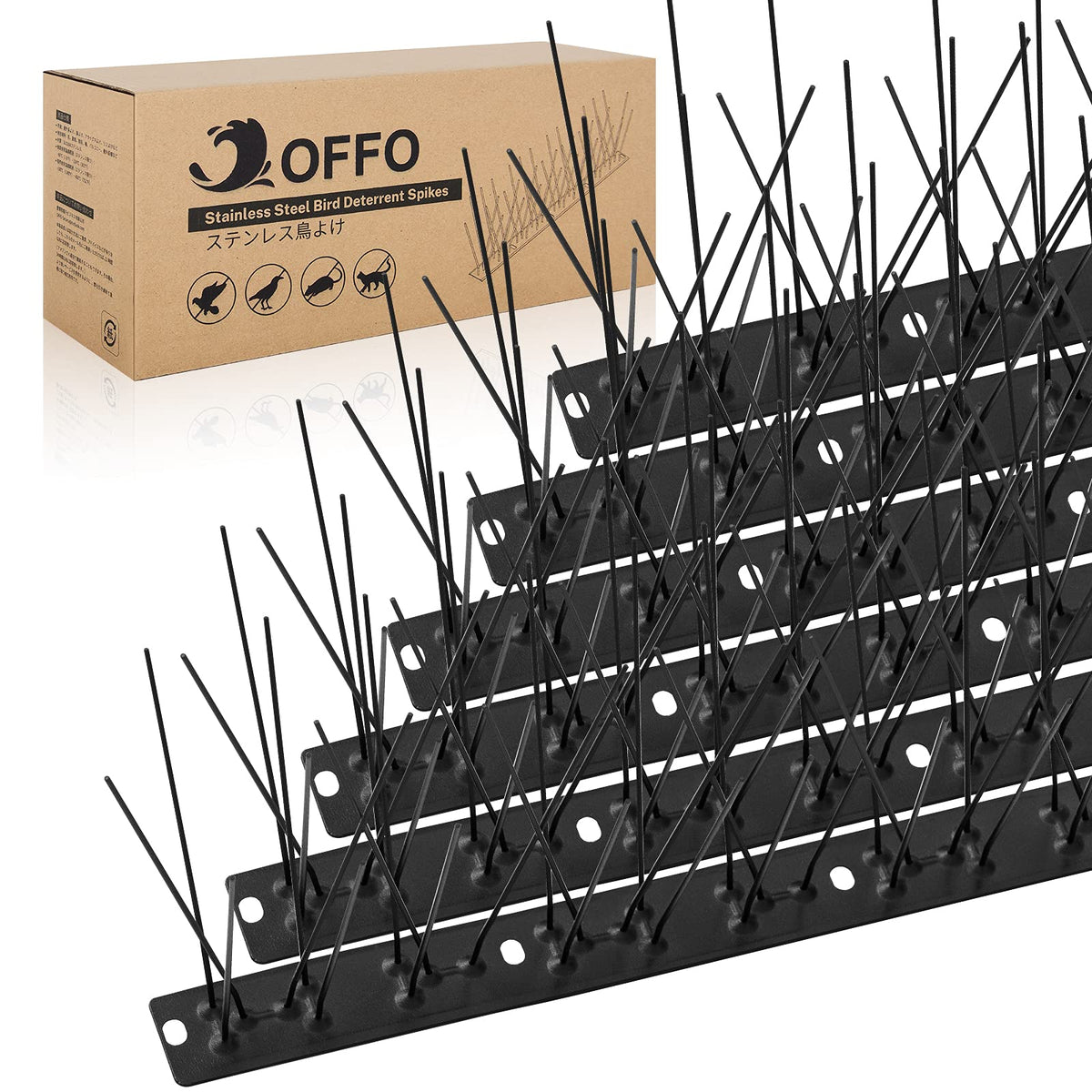 OFFO Black Bird Spikes on surface for quick installation, reducing bird clutter