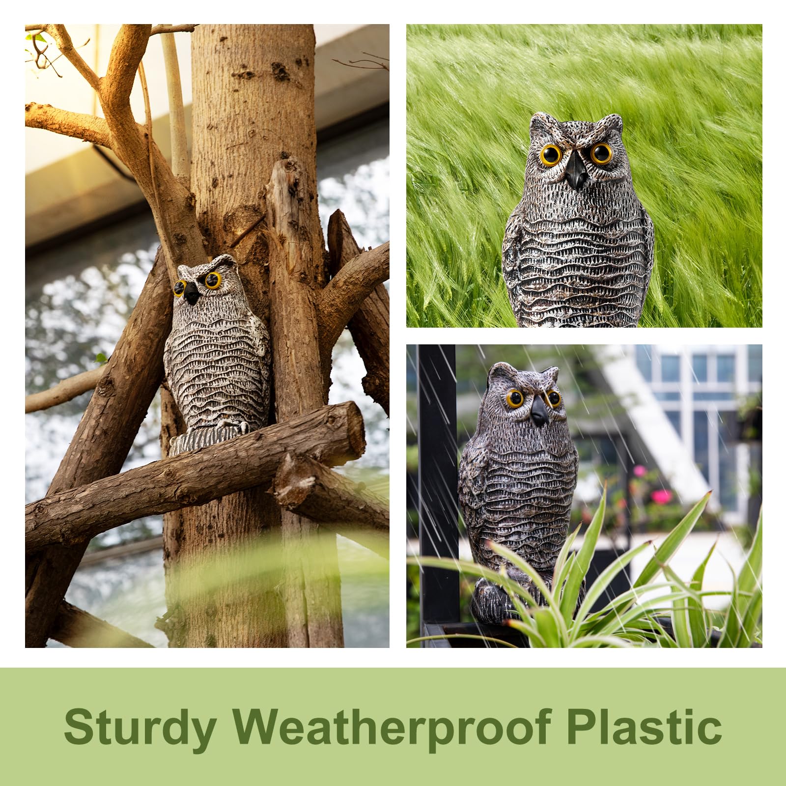 Base filled with sand stabilizes the OFFO owl statue outdoors.