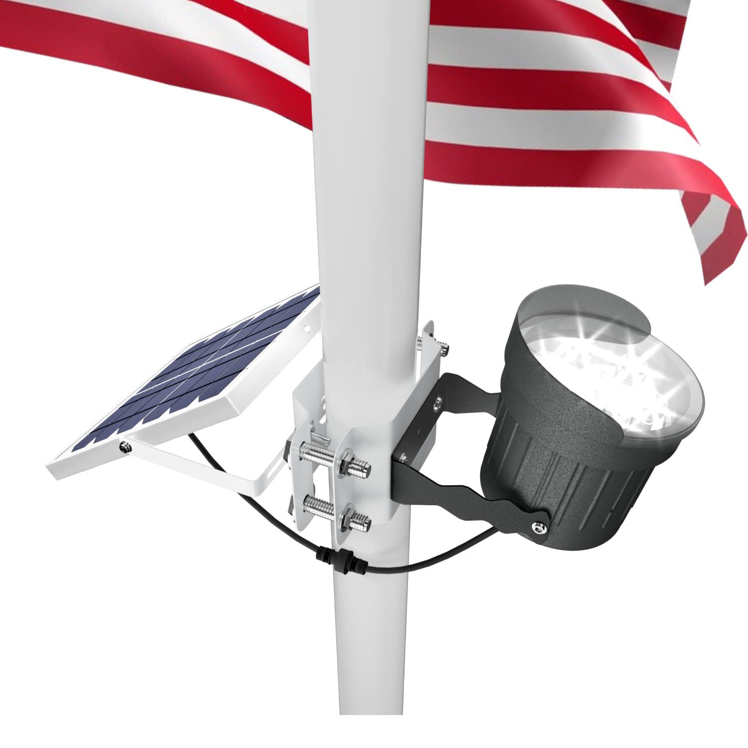 Ofuray flag pole light 3-in-1 design illuminates flags at night.