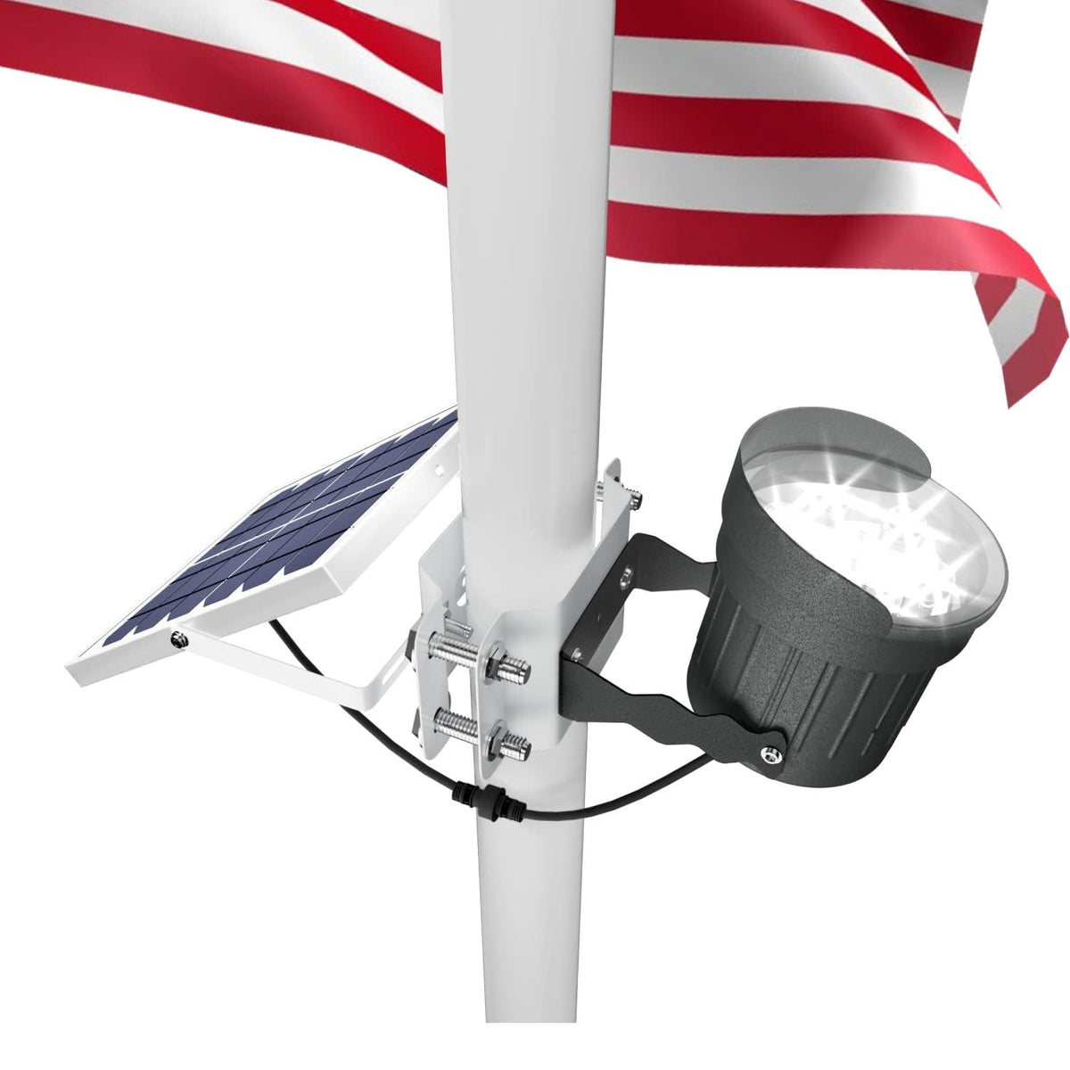 Ofuray flag pole light 3-in-1 design illuminates flags at night.