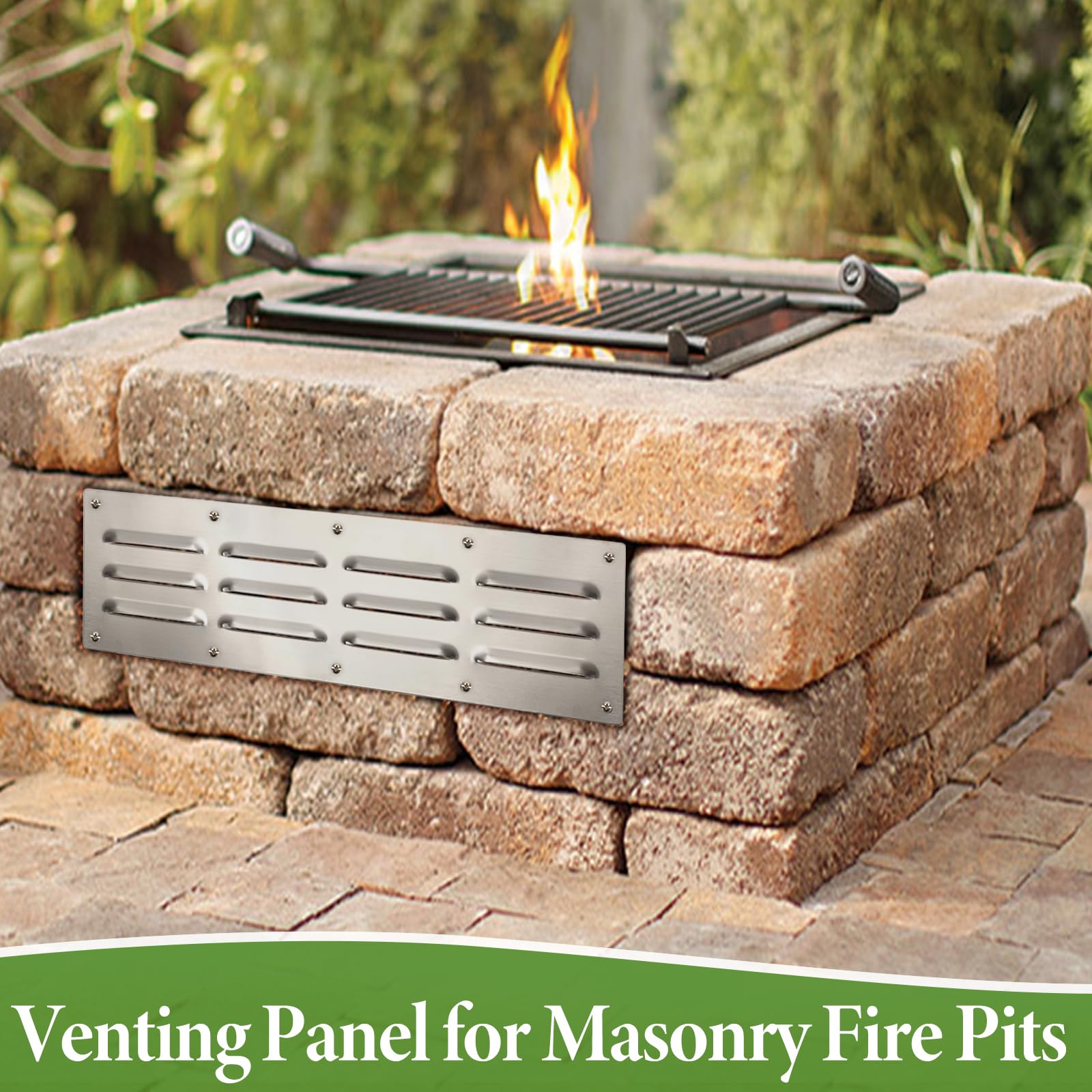 OGANAZI fire pit vent panel in a fireplace setup for better ventilation.